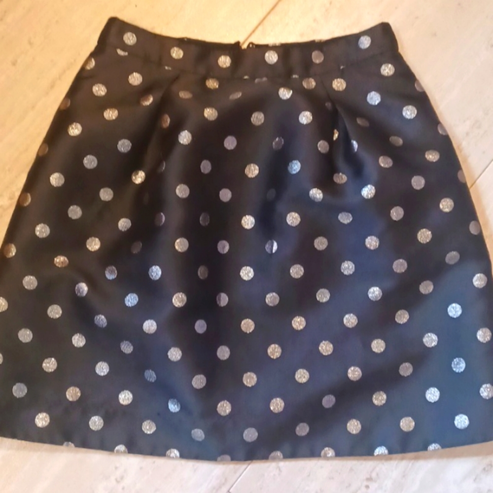 J. Crew Stunning Black Metallic Silver Polka Dot Pleated Skirt